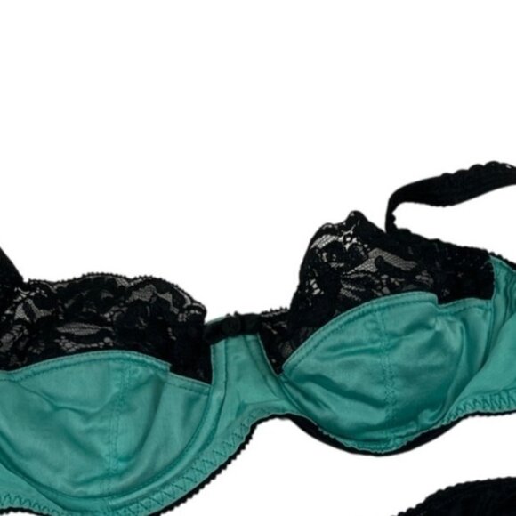 Eda London Lace & Satin Black & Teal Bra 34B - Picture 1 of 5